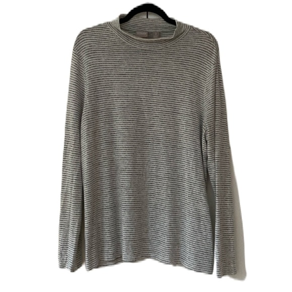 Chico’s Size 2 CoziSoft Mock Pullover Gray Grey White Stripe Chicos‎ Size Large - Picture 1 of 11